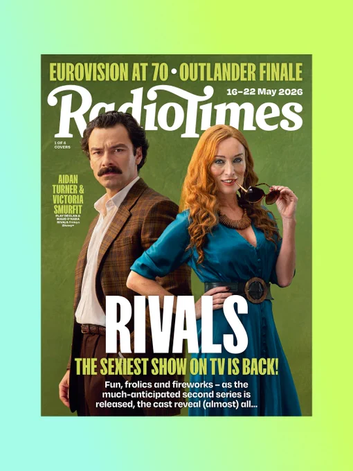 Radio Times cover featuring Aidan Turner and Victoria Smurfit in character for Rivals.