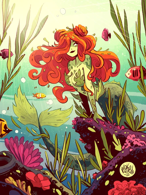 Drawing of Poison Ivy... as a mermaid! She looks pretty happy about it. Hopefully the drawing makes a few other people out there happy as well. 🙂