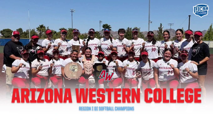 Arizona Western College wins Region I DI softball championship. Team in uniforms displayed