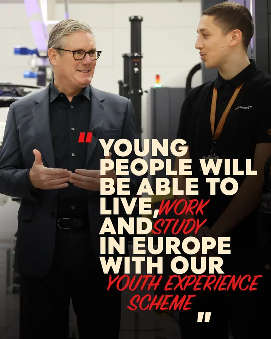 Graphic features image of Keir Starmer and reads: "Young people will be able to live, work, and study in Europe with our Youth Experience Scheme"