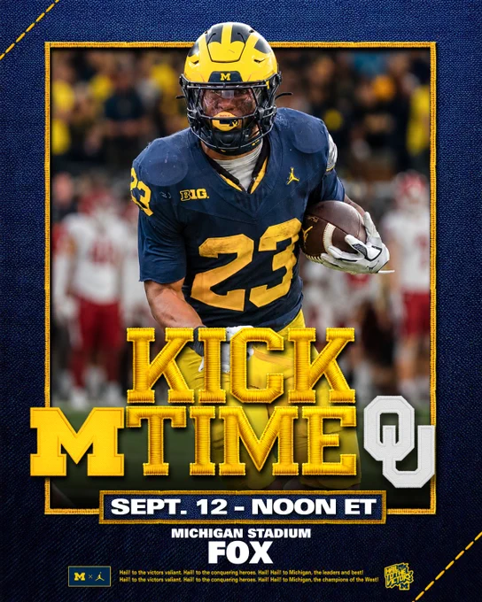 Michigan vs Oklahoma Sept. 12 at noon on FOX