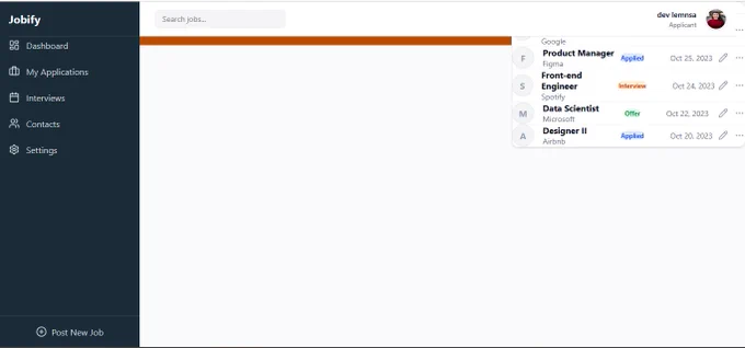 Picture of a UI for my applications section 