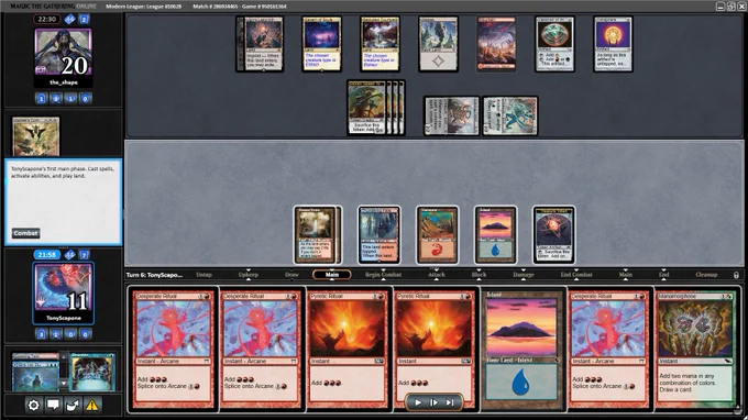 Main:
4 Scalding Tarn
4 Desperate Ritual
4 Manamorphose
2 Island
1 Flooded Strand
2 Past in Flames
1 Flame of Anor
4 Pyretic Ritual
4 Ral, Monsoon Mage
2 Thundering Falls
3 Steam Vents
2 Mountain
4 Stock Up
1 Misty Rainforest
1 Otawara, Soaring City
4 Stormcatch Mentor
4 Preordain
4 Flow State
4 Lightning Bolt
2 Sink into Stupor
1 Arid Mesa
2 Strike It Rich
Sideboard:
2 Into the Flood Maw
2 Soul-Guide Lantern
2 Defense Grid
1 Brotherhood's End
2 Vexing Bauble
2 Consign to Memory
1 Meltdown
2 Apostle's Blessing
1 Fire Magic

