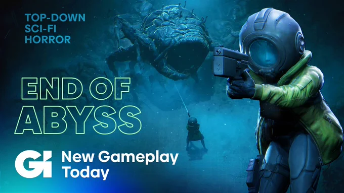 End of Abyss – New Gameplay Today (GI)
"Top-down sci-fi horror" 

The thumbnail features a screenshot of End of Abyss's grotesque boss which has a spherical shape with extra limbs grafted onto its body. A portrait of the player character, wearing a space suit and yellow jacket, is super imposed overtop of the screenshot
