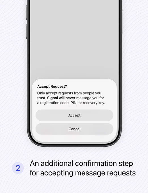 Screenshot showing an additional confirmation step for accepting message requests