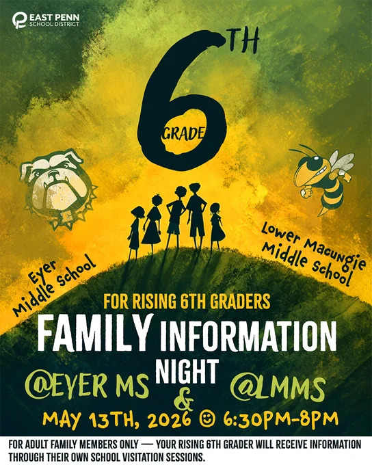 Don't miss out - Parent Information Night for Incoming 6th Graders is this Wednesday, May 13th, from 6:30pm-8pm at LMMS. This session is for adult family members only please (6th graders are visiting during the school day). Hope to see you there!