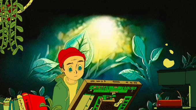Pngtuber avatar in front of a forest background.