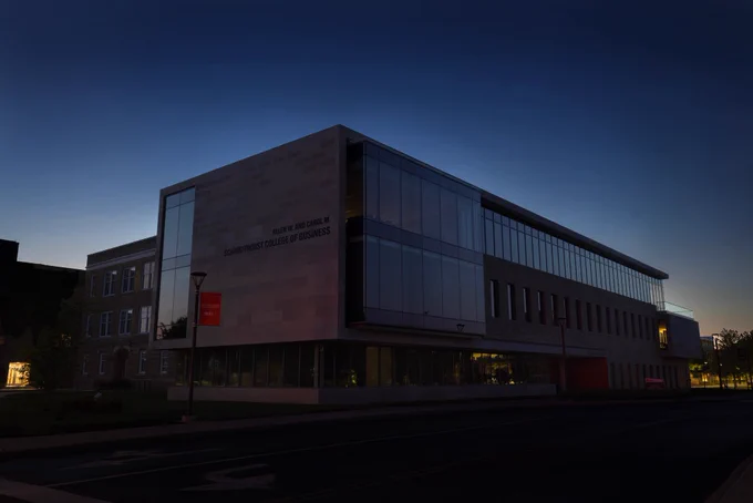 Lights are off in the Robert W. and Patricia A. Maurer Center, home to the Allen W. (Hon. '17) and Carol M. Schmidthorst College of Business in honor of Carol M. Schmidthorst, who passed away today, May 11.