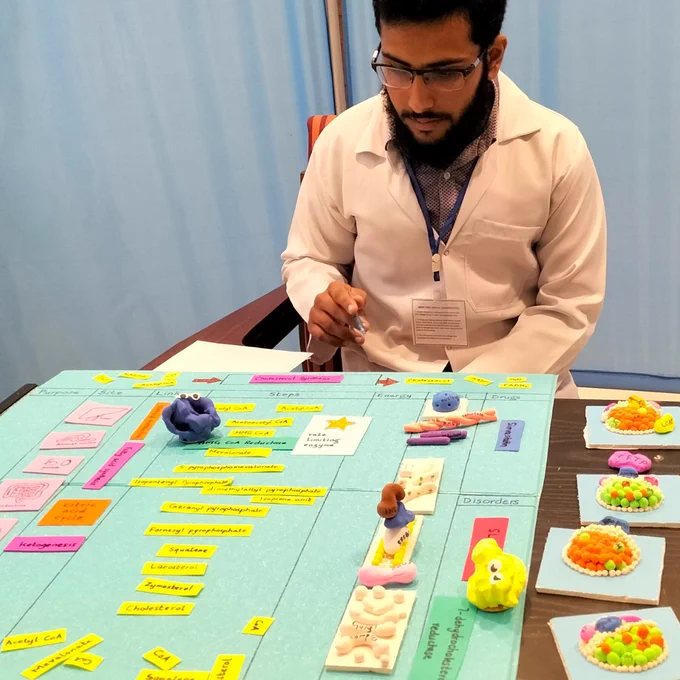 Medical student Sharjeel from Fazaia Medical College, Air University, Islamabad, Pakistan, solves a puzzle that tests conceptual understanding of metabolic pathways, regulatory checkpoints, substrate flow and associated metabolic disorders in 2023.