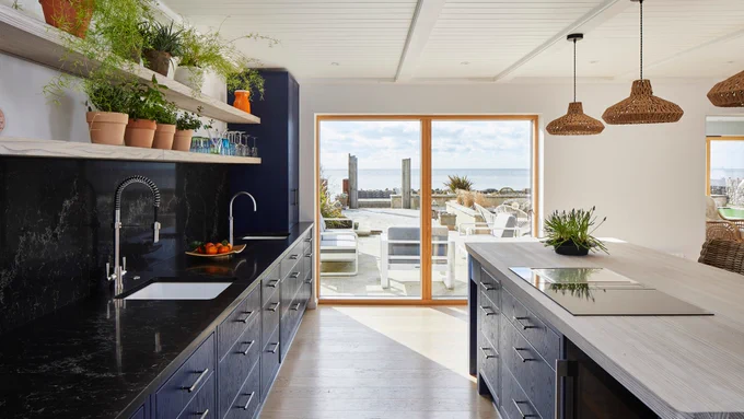 coastal kitchen with sea view