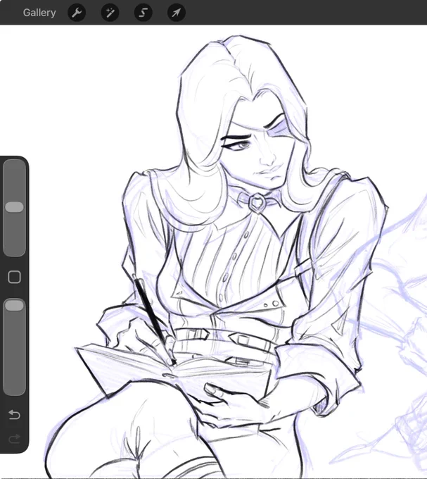 Sketch of Caitlyn Kiramman , writing in her notebook,