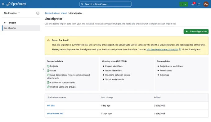 OpenProject Jira Migrator in Beta