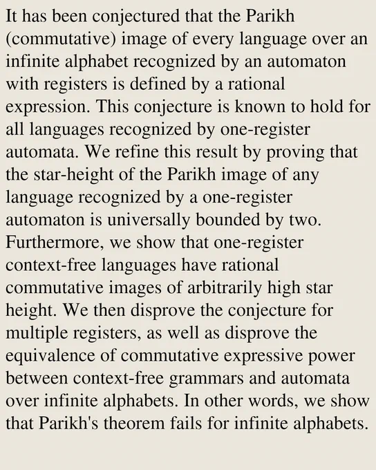 It has been conjectured that the Parikh (commutative) image of every language over an infinite alphabet recognized by an automaton with registers is defined by a rational expression. This conjecture is known to hold for all languages recognized by one-register automata. We refine this result by proving that the star-height of the Parikh image of any language recognized by a one-register automaton is universally bounded by two. Furthermore, we show that one-register context-free languages have rational commutative images of arbitrarily high star height. We then disprove the conjecture for multiple registers, as well as disprove the equivalence of commutative expressive power between context-free grammars and automata over infinite alphabets. In other words, we show that Parikh's theorem fails for infinite alphabets.