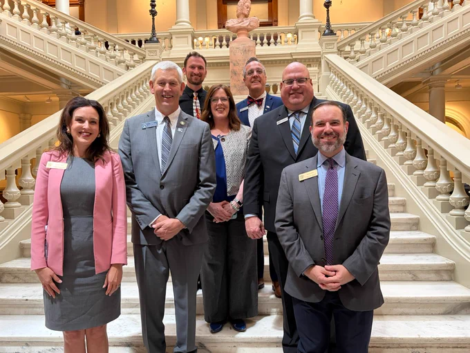 PHOTO (L-R): GaDOE Chief of Staff and music educator Christy Todd, Chairman Chuck Payne, Henry County music educator Michael Wright, GAEA President Marea Haslett, GMEA Executive Director Alan Fowler, GMEA President Andy Esserwein