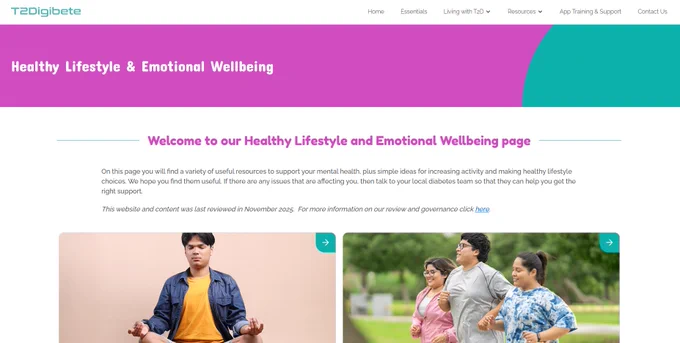 A screenshot of the Healthy Lifestyle and Emotional Wellbeing page on the YoungType2 website