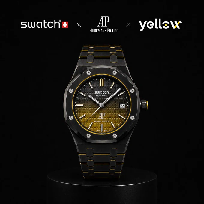 A branded Swatch - Audemars Piguet - Yellow watch