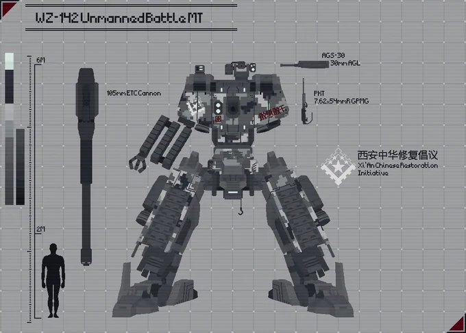 The WZ-142 is an unmanned Muscle Tracer (MT) designed for skirmishing and ambush engagements in urban or mountainous terrain, armed with a 105mm ETC gun for dealing with ACs and conventional armor.