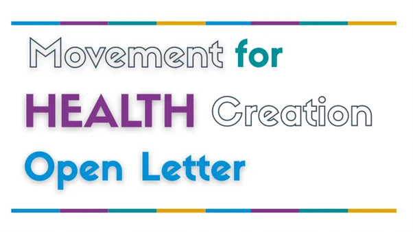 A graphic saying 'Movement for Health Creation Open Letter'.