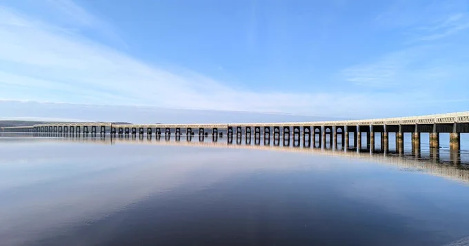 A bridge over a river.