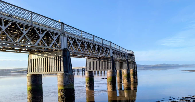 A bridge over a river.