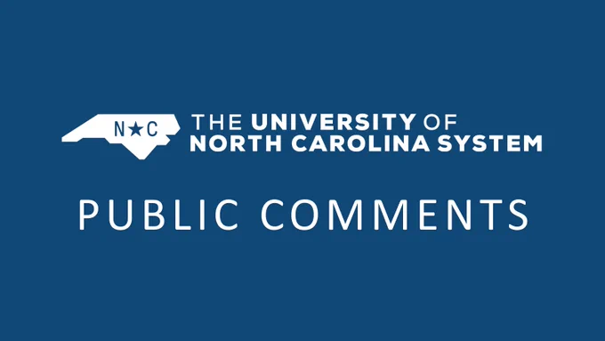 The University of North Carolina System logo and "Public Comments" on a blue background.