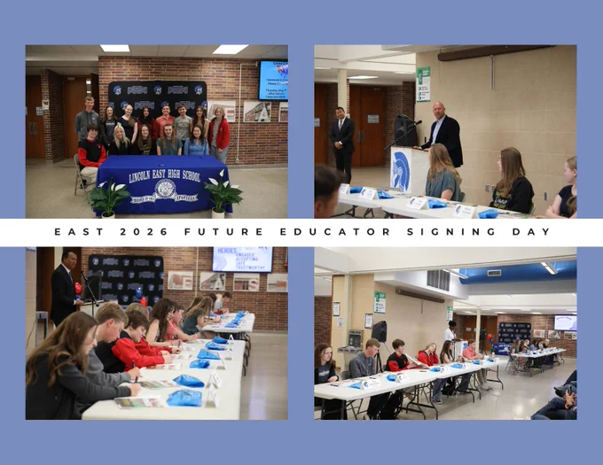 Four photos showing students at Educator Signing Day