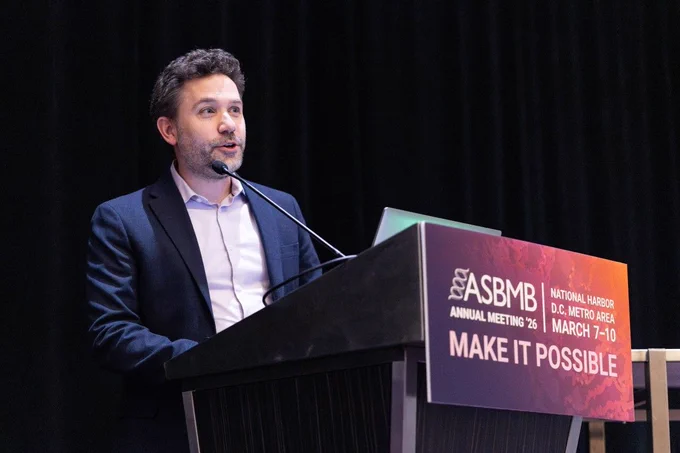 Joey Cotruvo speaking at the 2026 ASBMB annual meeting.