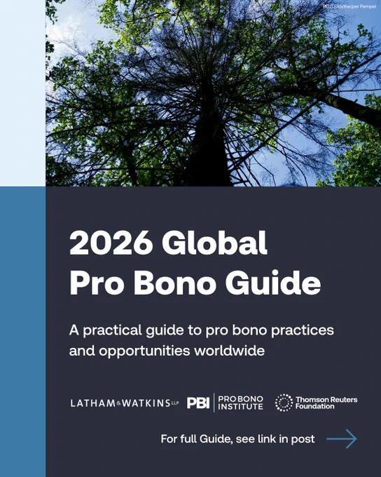 An opening slide showing the front cover of the guide with the text: 2026 Global Pro Bono Guide. A practical guide to pro bono practices and opportunities worldwide. The three partner logos are also shown.