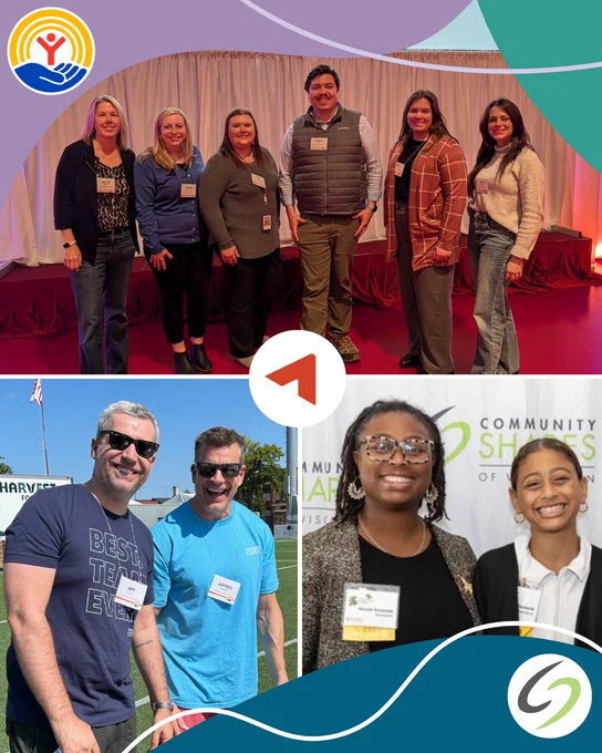 This image collage features three photos of Ascendium employees at United Way and Community Shares of Wisconsin events. The collage features United Way, Community Shares of Wisconsin, and Ascendium logos. 