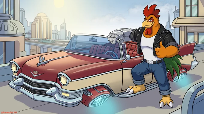 gallo Boyd posando junto un viejo auto que encontró en la basura y restauro a su antigua gloria