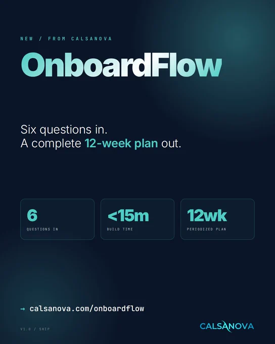 Calsanova keynote: OnboardFlow — 6 questions in, 12-week plan out, under 15 min