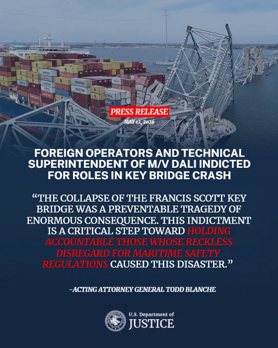 Foreign Operators and Technical Superintendent of M/V Dali Indicted for Roles in Key Bridge Crash
