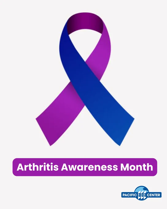 Purple and blue awareness ribbon symbolizing Arthritis Awareness Month against a white background.
