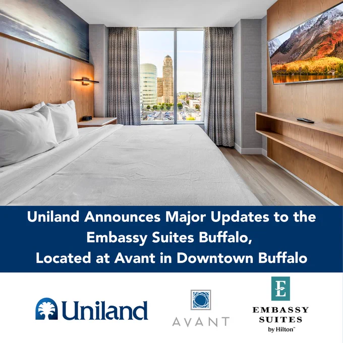 Boosting Downtown Buffalo: Uniland has completed a comprehensive transformation of the Embassy Suites Buffalo at Avant—delivering a modernized guest experience and reinforcing its position as a premier destination for conferences, events, and tourism in Western New York.
Learn more: https://uniland.com/embassy-suites-buffalo-conference-tourism/