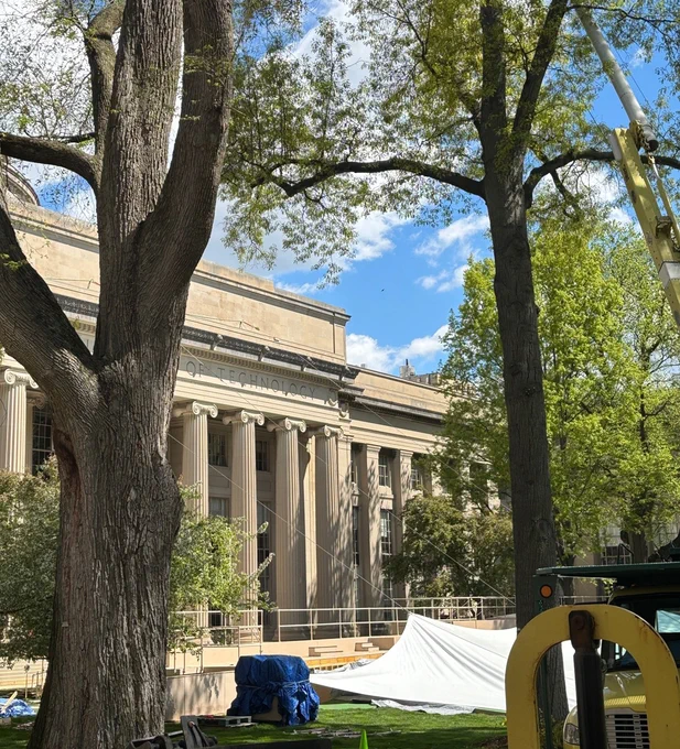 MIT's stage for commencement being built.
