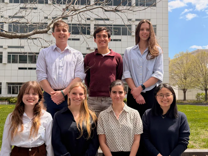 Biomedical engineering NSF GRFP awardees. Top row: Justin Levine (Ph.D. student), Ryan Lyppens (undergraduate student), Alexandra Kot (Ph.D. student); Bottom row: Ella Sultan (undergraduate student), Alexandra Griffin (undergraduate student), Mary Mikos (Ph.D. student) and Seo-Ho Lee (Ph.D. student). (photo: Suzanne Koehl)