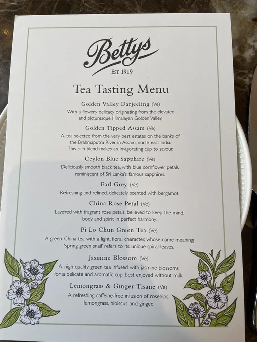 Tea menu