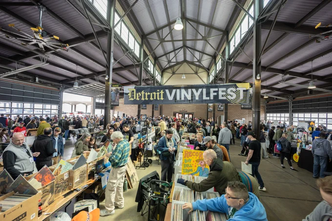 Crowd of people and vendors at Detroit Vinyl Fest.