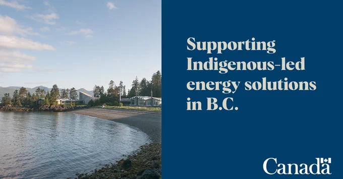 Haida Heritage Centre, Haida Gwaii, British Columbia with text overlay: “Supporting Indigenous-led energy solutions in B.C.”.