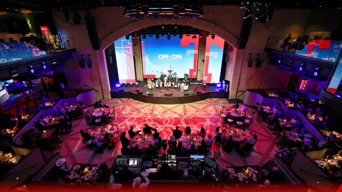 Overhead view of the ON&ON Campaign event where reaching the $1 billion fundraising milestone was announced and celebrated.