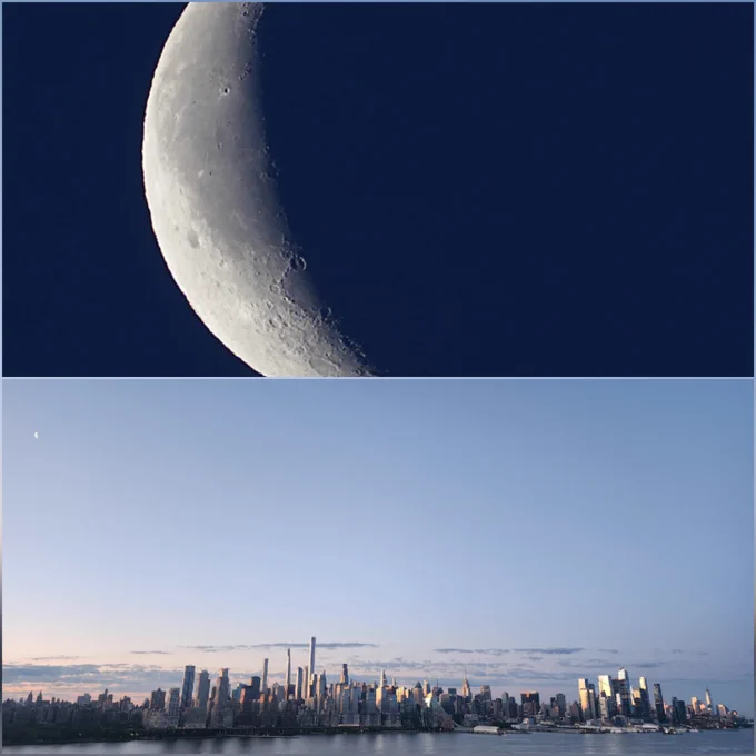 25% Waning Crescent Moon above #Manhattan New York City on May 12, 2026 by A.K., WorldTimeZone 

#moon #todaymoon #CrescentMoon