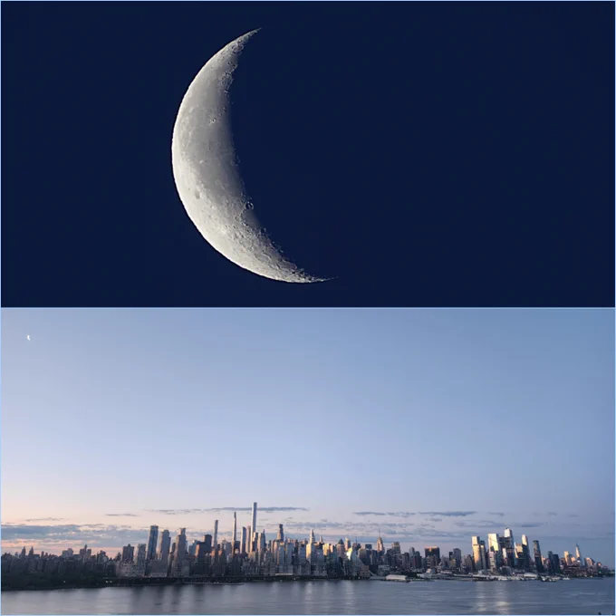 25% Waning Crescent Moon above #Manhattan New York City on May 12, 2026 by A.K., WorldTimeZone 

#moon #todaymoon #CrescentMoon
