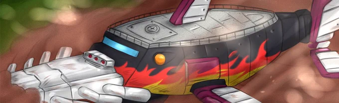 Part of the cover for Legends of the Halcyon Era #75, showing the airship Sky Shark crashed and damaged in a forest. At the top reads "From the Writer of Mega Man Legends Timelines", along with the logo and corner box. At the bottom is the text "Search For Help!"