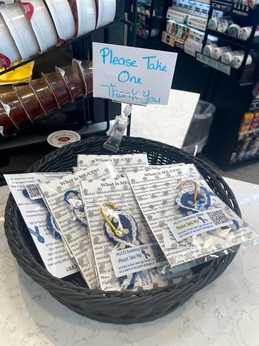 Tina Yesenofski of Wool   Wander - display of ME/CFS Awareness Ribbons