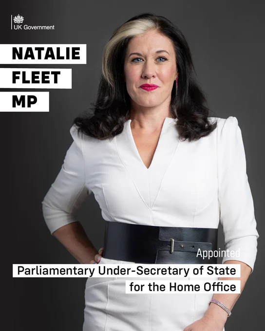 A graphic with with an image of Natalie Fleet MP with text reading: Natalie Fleet MP appointed Parliamentary Under-Secretary of State for the Home Office.