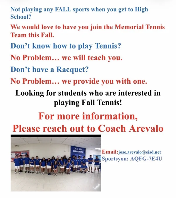 Check our FB page for tennis info at Memorial!
