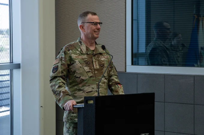 Gen. Gregory Guillot provides comments during NORAD's 68th Birthday celebration.