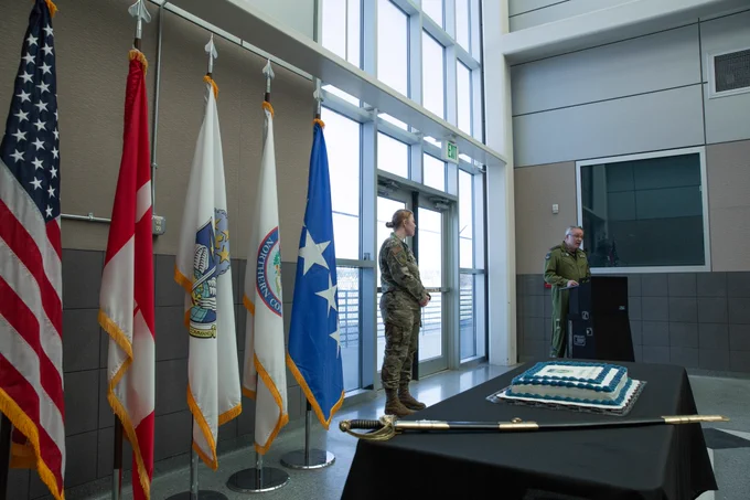LGen Iain Huddleston provides comments during NORAD's 68th Birthday celebration.