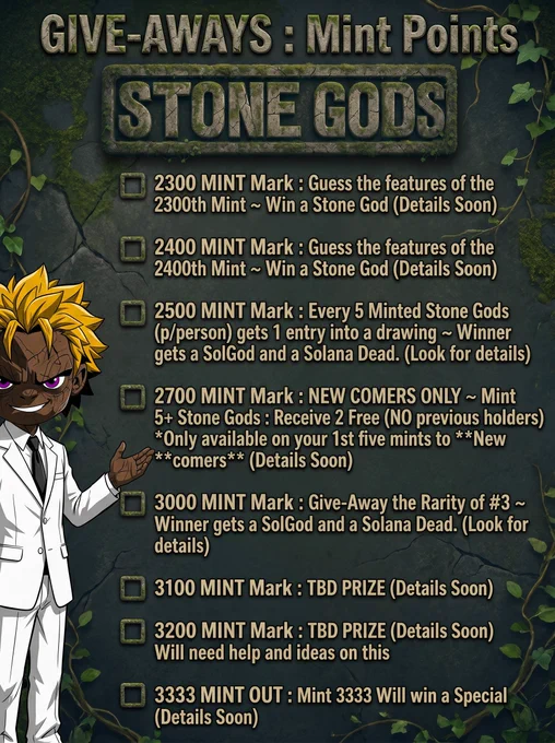 Stone Gods is an NFT series curated to have 3333 unique characters. A minted character can be achieved at Gravemint.io