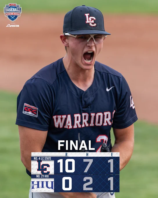 LC State player celebrating with score graphic down below